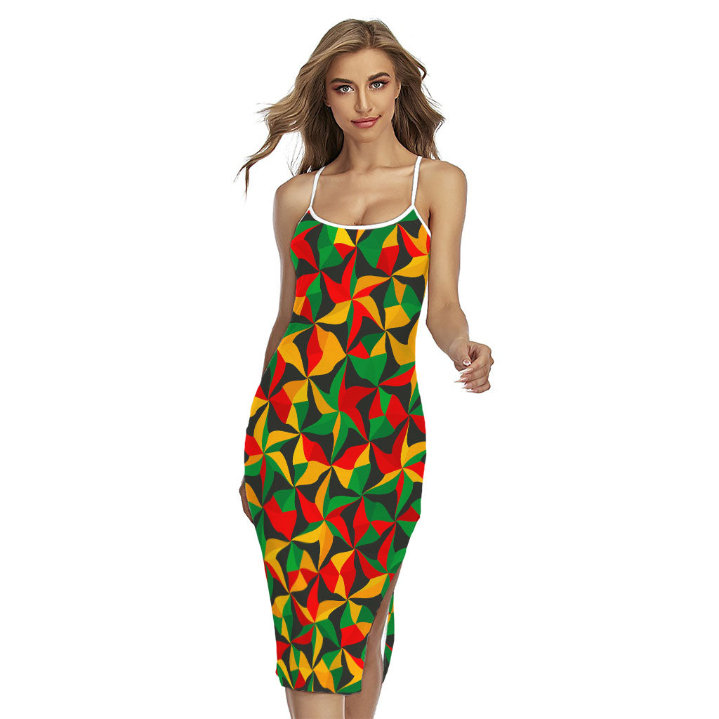 Abstract Reggae Pattern Print Cross Back Cami Dress