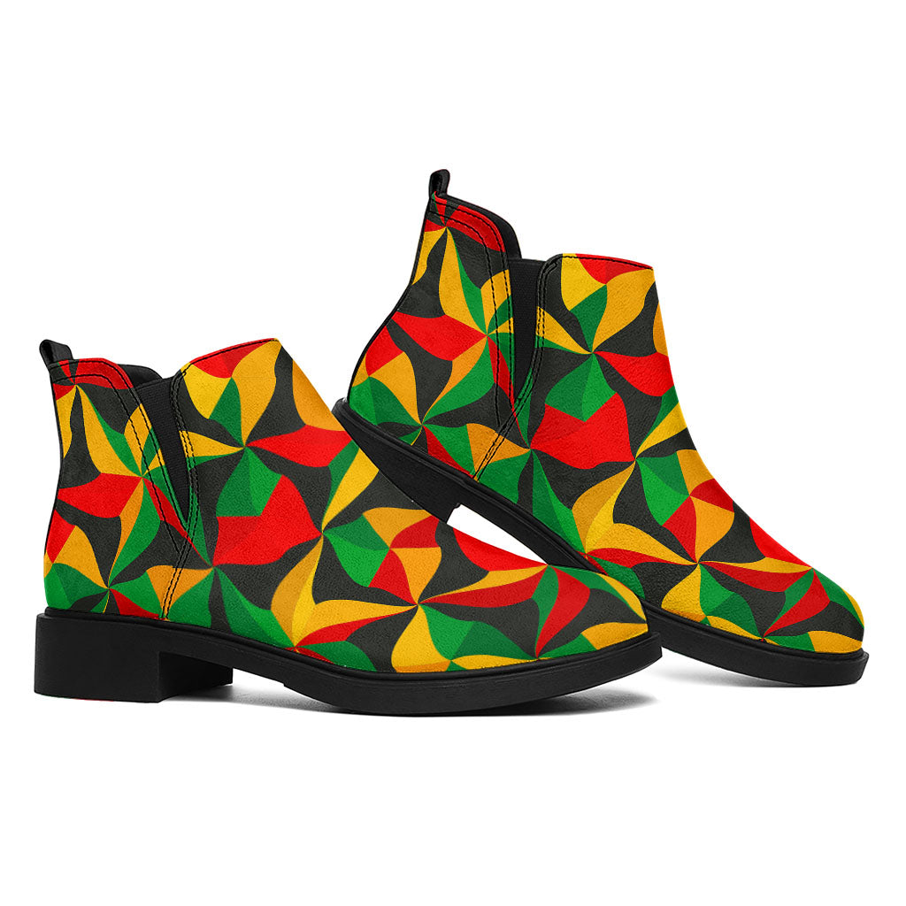 Abstract Reggae Pattern Print Flat Ankle Boots