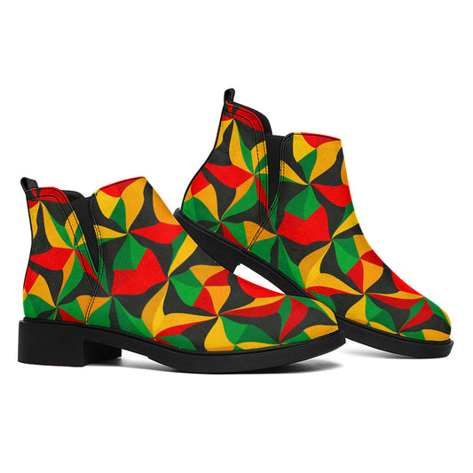 Abstract Reggae Pattern Print Flat Ankle Boots