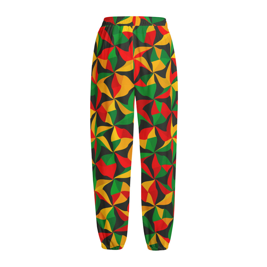 Abstract Reggae Pattern Print Fleece Lined Knit Pants