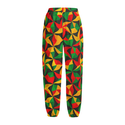 Abstract Reggae Pattern Print Fleece Lined Knit Pants