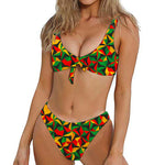Abstract Reggae Pattern Print Front Bow Tie Bikini