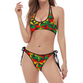 Abstract Reggae Pattern Print Halter Scoop Tie Side Bikini
