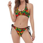 Abstract Reggae Pattern Print Halter Scoop Tie Side Bikini