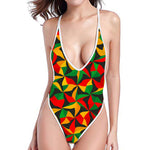 Abstract Reggae Pattern Print High Cut One Piece Swimsuit