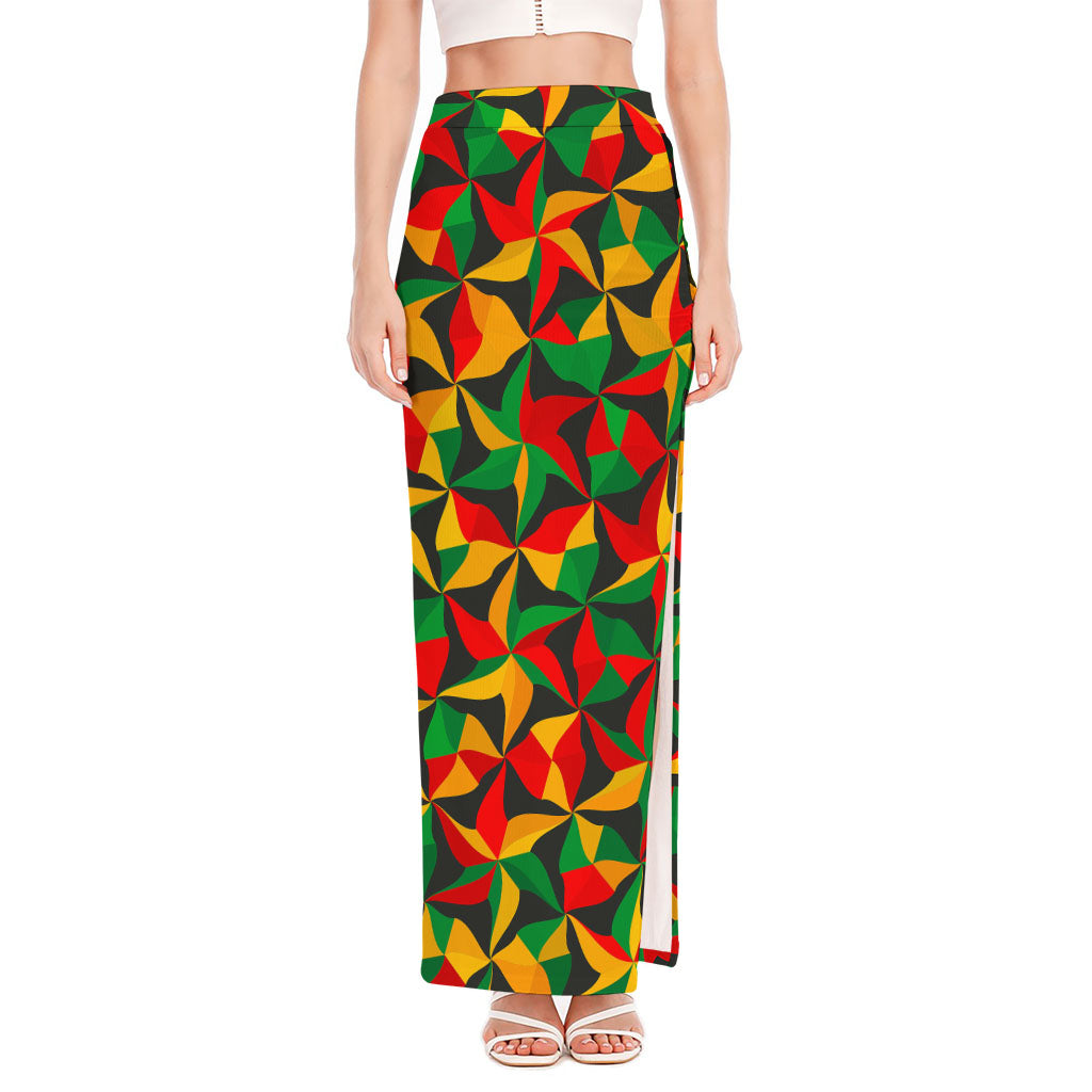 Abstract Reggae Pattern Print High Slit Maxi Skirt