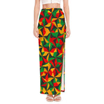 Abstract Reggae Pattern Print High Slit Maxi Skirt