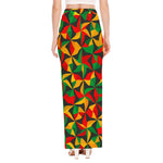 Abstract Reggae Pattern Print High Slit Maxi Skirt
