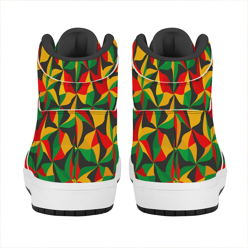 Abstract Reggae Pattern Print High Top Leather Sneakers