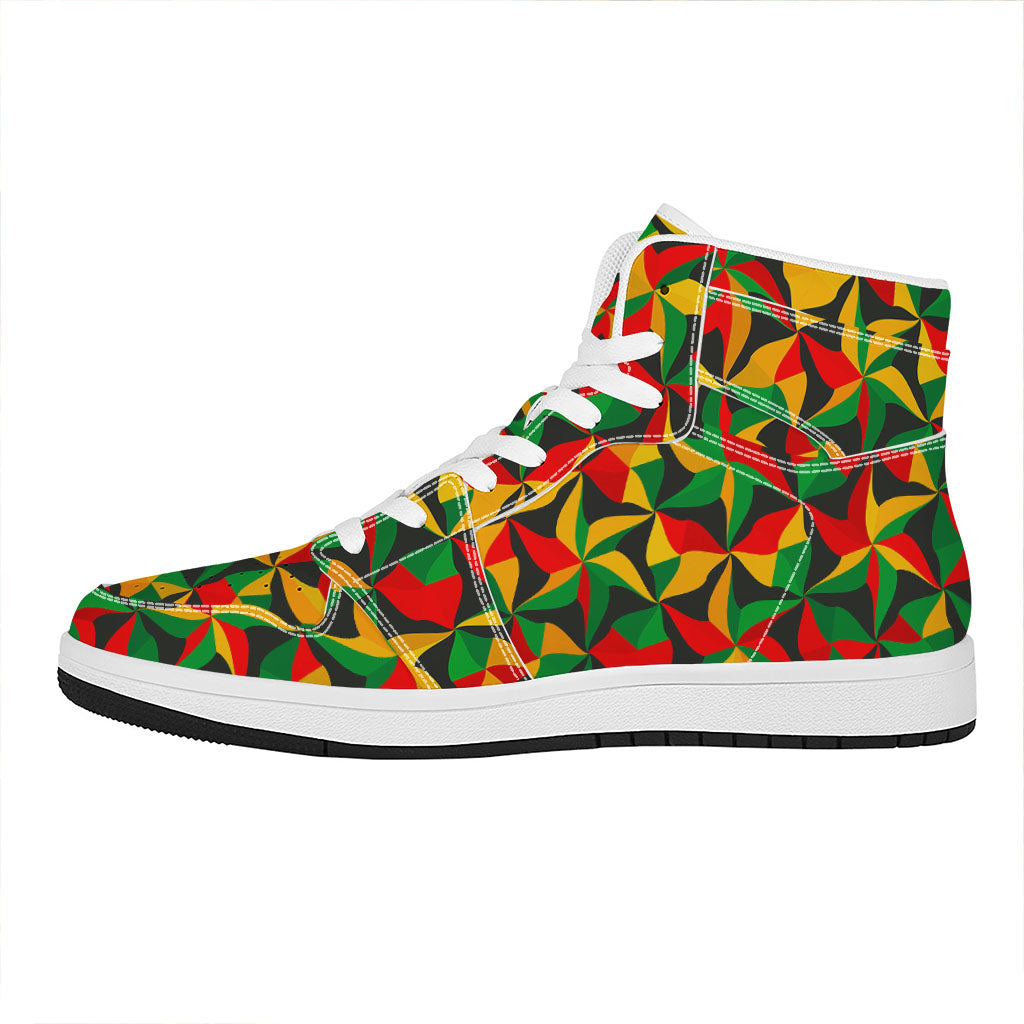 Abstract Reggae Pattern Print High Top Leather Sneakers