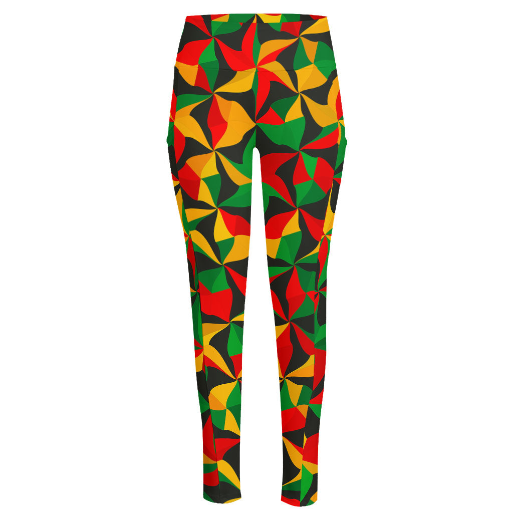 Abstract Reggae Pattern Print High-Waisted Pocket Leggings
