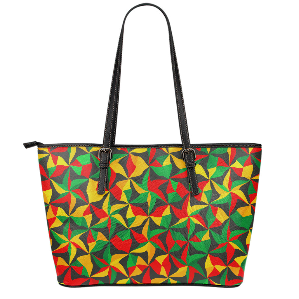 Abstract Reggae Pattern Print Leather Tote Bag
