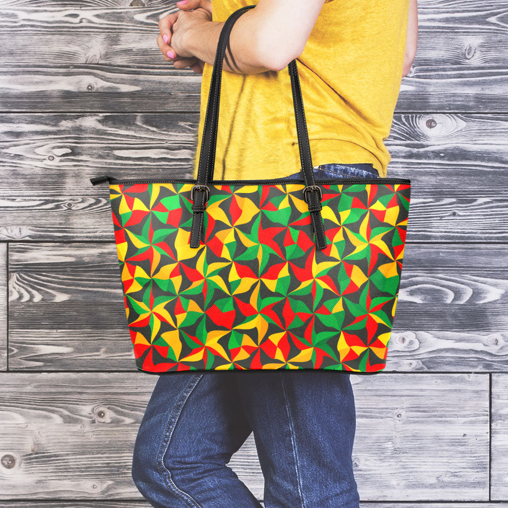 Abstract Reggae Pattern Print Leather Tote Bag