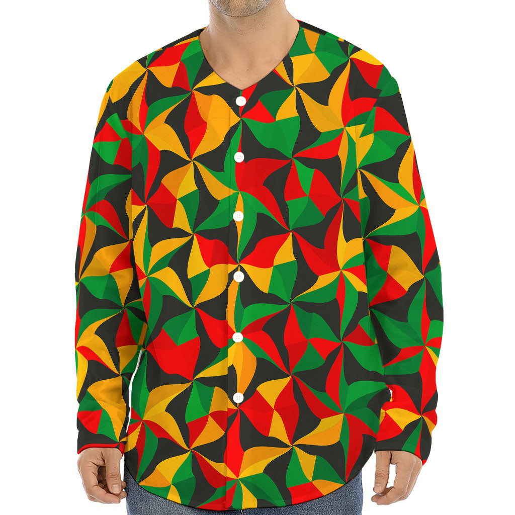 Abstract Reggae Pattern Print Long Sleeve Baseball Jersey