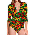 Abstract Reggae Pattern Print Long Sleeve Swimsuit