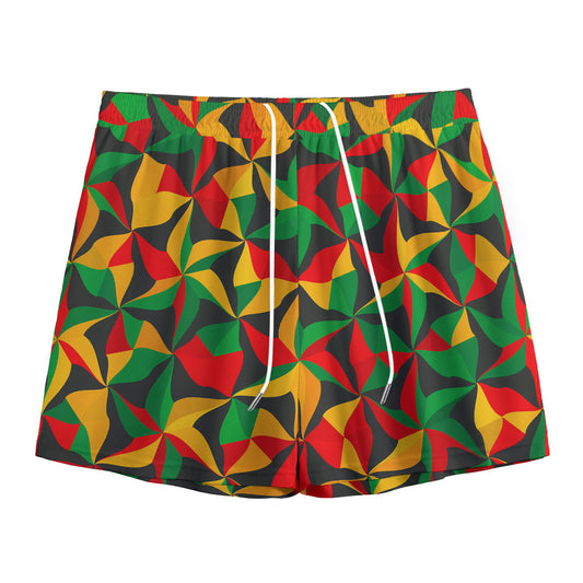 Abstract Reggae Pattern Print Mesh Shorts