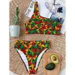 Abstract Reggae Pattern Print One Shoulder Bikini Top