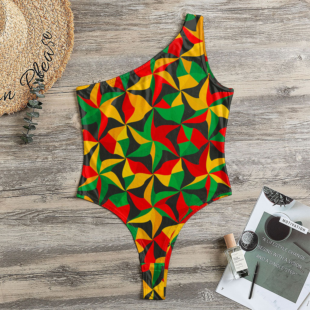 Abstract Reggae Pattern Print One Shoulder Bodysuit