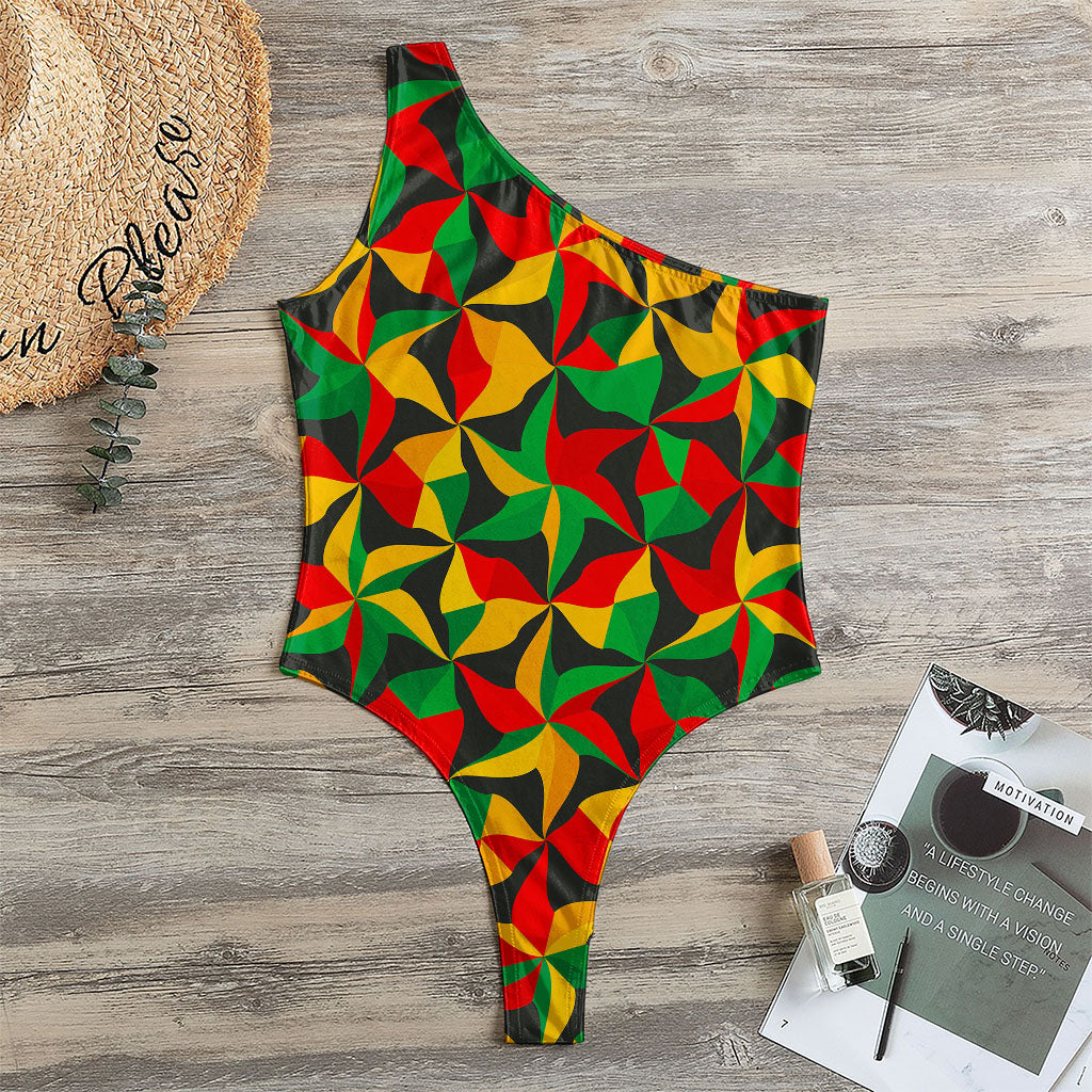 Abstract Reggae Pattern Print One Shoulder Bodysuit
