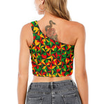 Abstract Reggae Pattern Print One Shoulder Crop Top