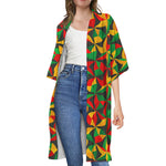 Abstract Reggae Pattern Print Open Front Beach Cover Up