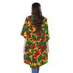 Abstract Reggae Pattern Print Open Front Beach Cover Up