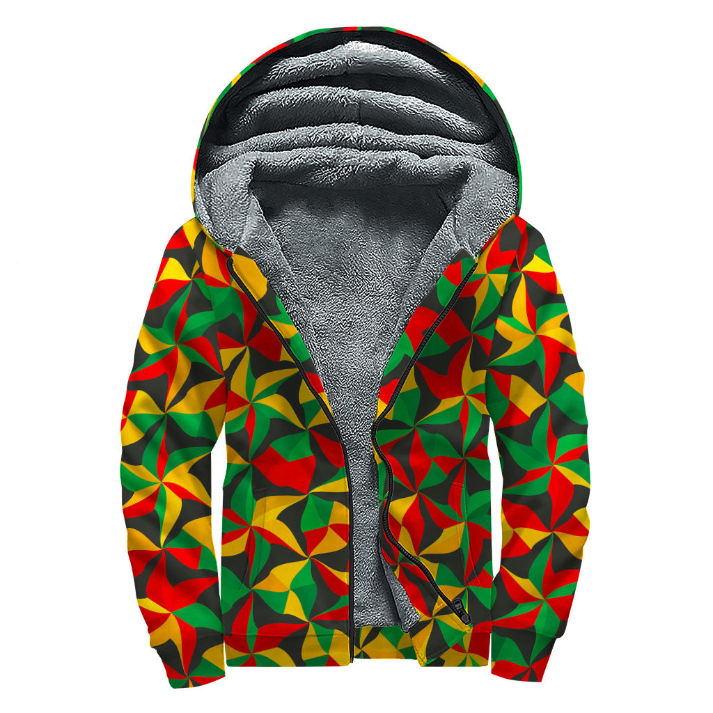 Abstract Reggae Pattern Print Sherpa Lined Zip Up Hoodie