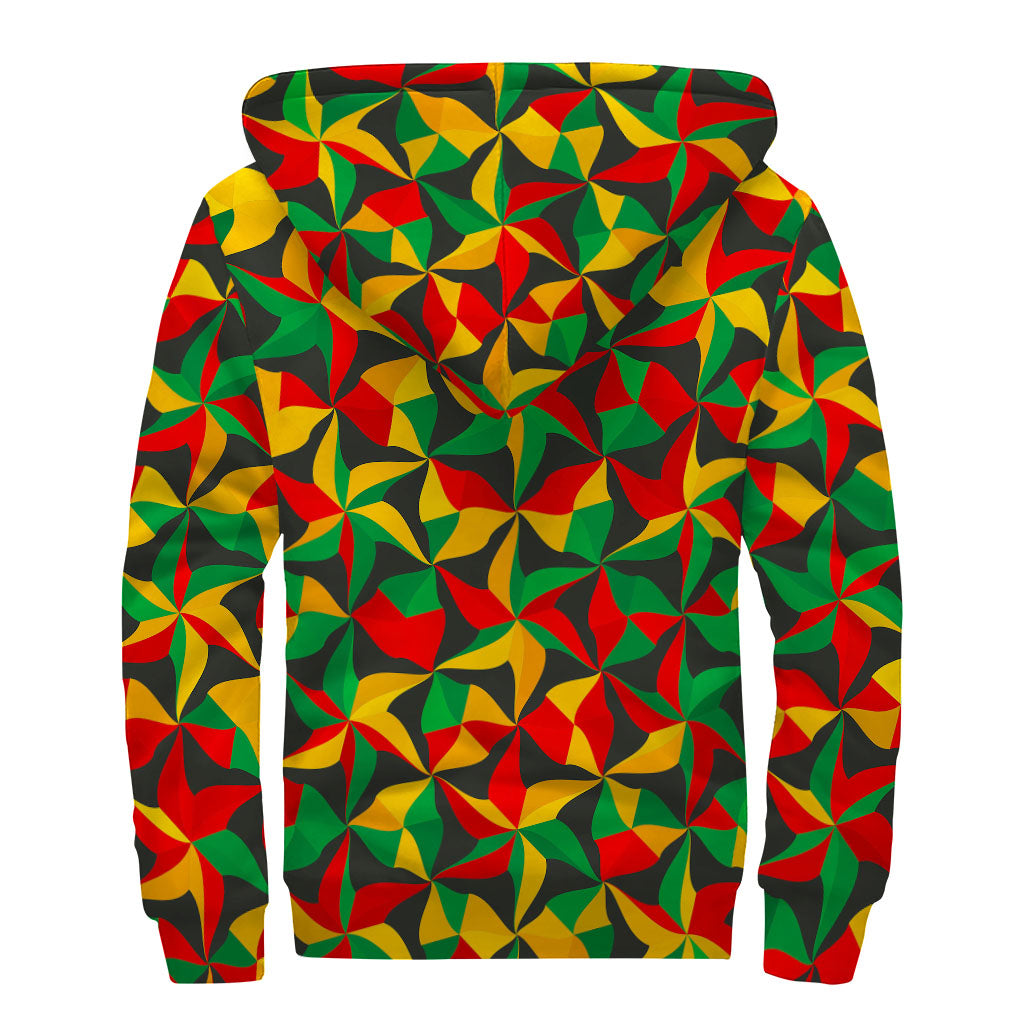 Abstract Reggae Pattern Print Sherpa Lined Zip Up Hoodie