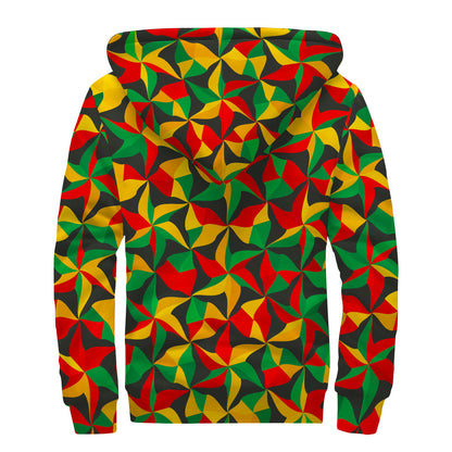 Abstract Reggae Pattern Print Sherpa Lined Zip Up Hoodie