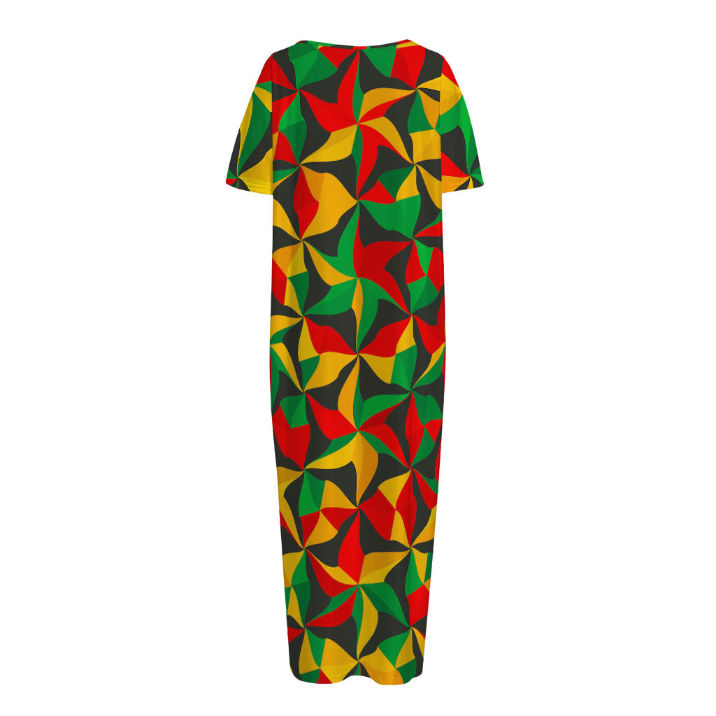 Abstract Reggae Pattern Print Short Sleeve Long Nightdress