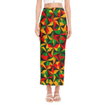 Abstract Reggae Pattern Print Side Slit Maxi Skirt