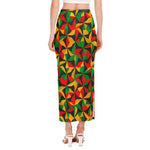 Abstract Reggae Pattern Print Side Slit Maxi Skirt