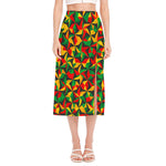 Abstract Reggae Pattern Print Side Slit Midi Skirt