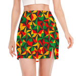 Abstract Reggae Pattern Print Side Slit Mini Skirt