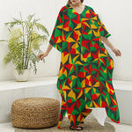 Abstract Reggae Pattern Print Silk V-Neck Kaftan Dress