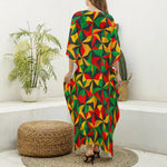 Abstract Reggae Pattern Print Silk V-Neck Kaftan Dress
