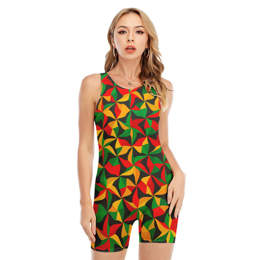 Abstract Reggae Pattern Print Sleeveless One Piece Swimsuit
