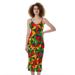Abstract Reggae Pattern Print Slim Fit Midi Cami Dress