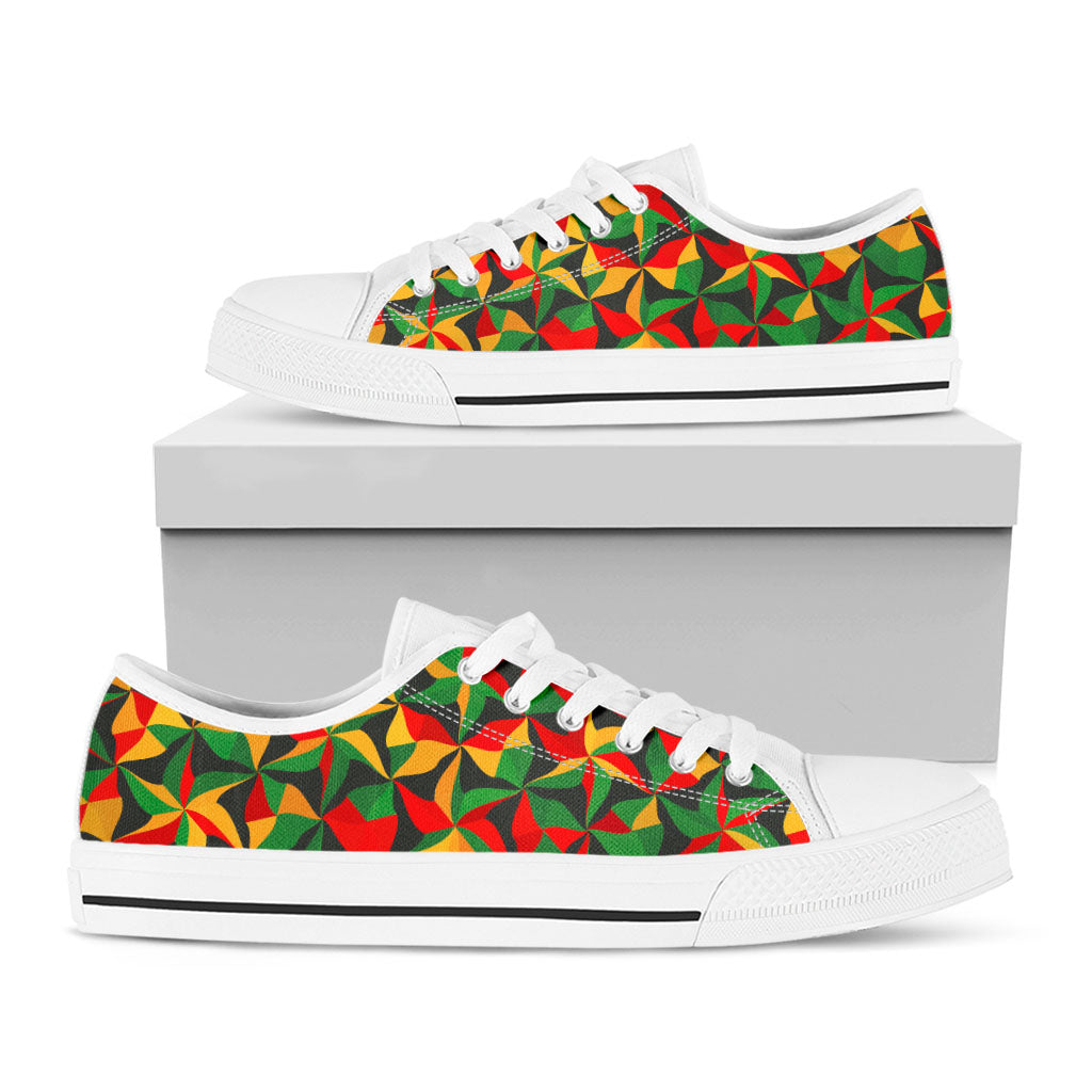 Abstract Reggae Pattern Print White Low Top Sneakers