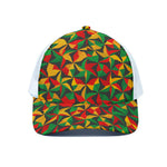 Abstract Reggae Pattern Print White Mesh Trucker Cap