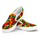 Abstract Reggae Pattern Print White Slip On Sneakers