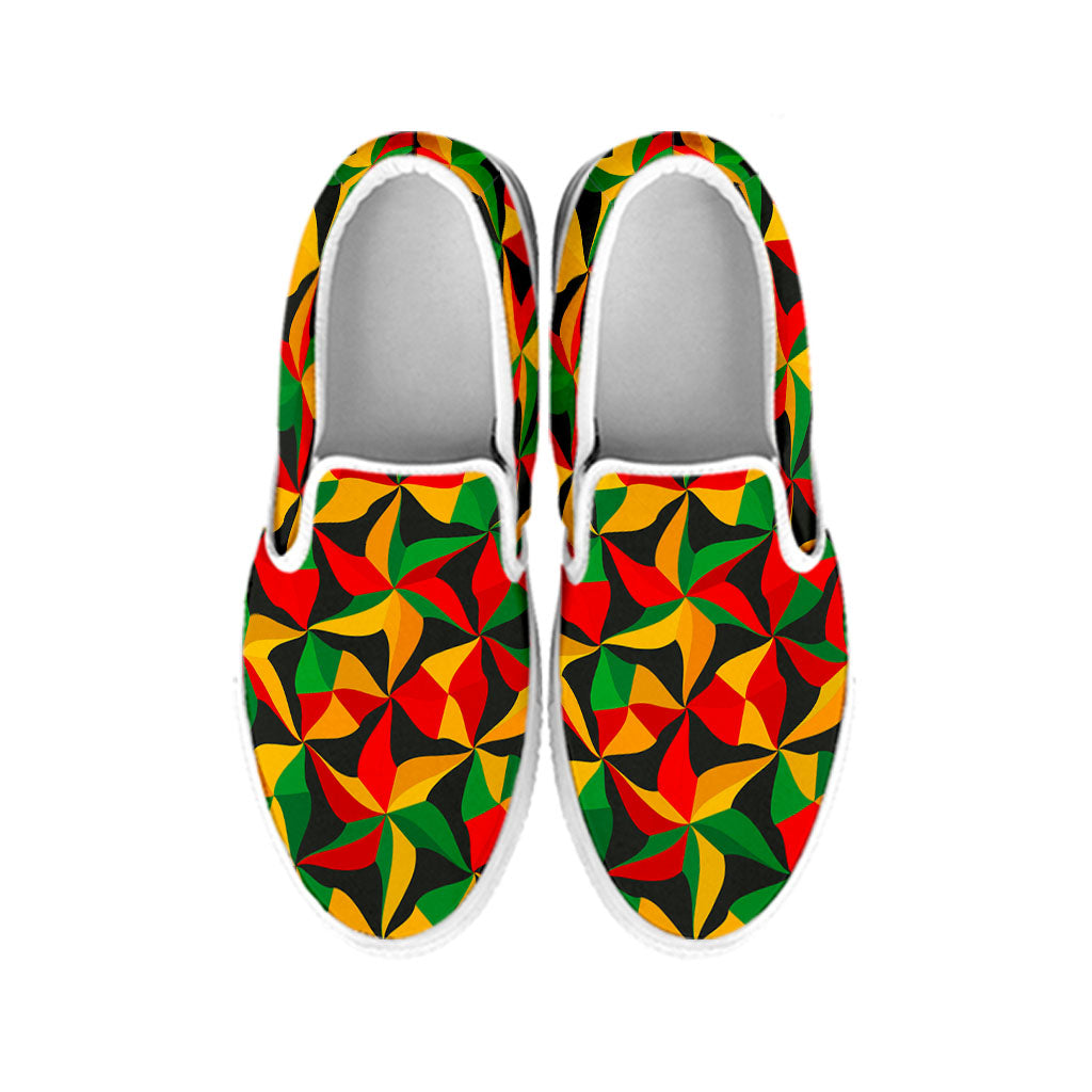 Abstract Reggae Pattern Print White Slip On Sneakers