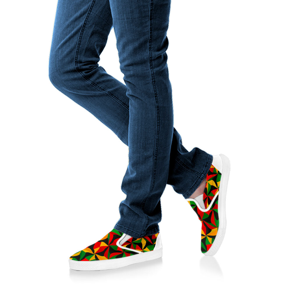 Abstract Reggae Pattern Print White Slip On Sneakers