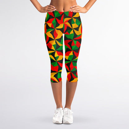 Abstract Reggae Pattern Print Women's Capri Leggings