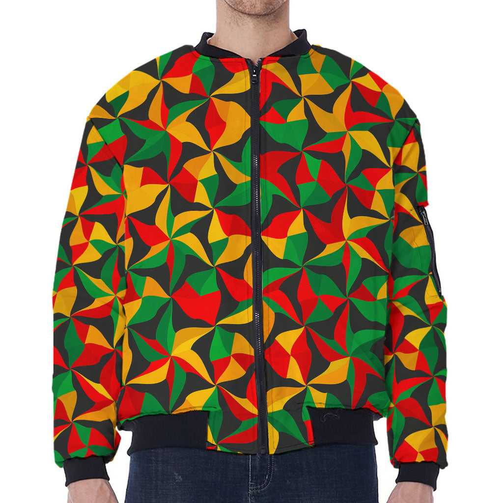 Abstract Reggae Pattern Print Zip Sleeve Bomber Jacket