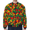 Abstract Reggae Pattern Print Zip Sleeve Bomber Jacket