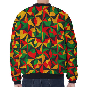 Abstract Reggae Pattern Print Zip Sleeve Bomber Jacket