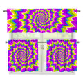 Abstract Spiral Moving Optical Illusion 3 Piece Kitchen Curtains