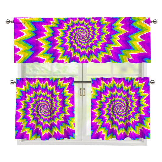 Abstract Spiral Moving Optical Illusion 3 Piece Kitchen Curtains