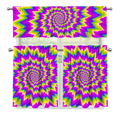 Abstract Spiral Moving Optical Illusion 3 Piece Kitchen Curtains